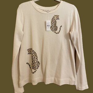 LOFT Cream Sweater w/ Polka Dot Leopards - Size S
